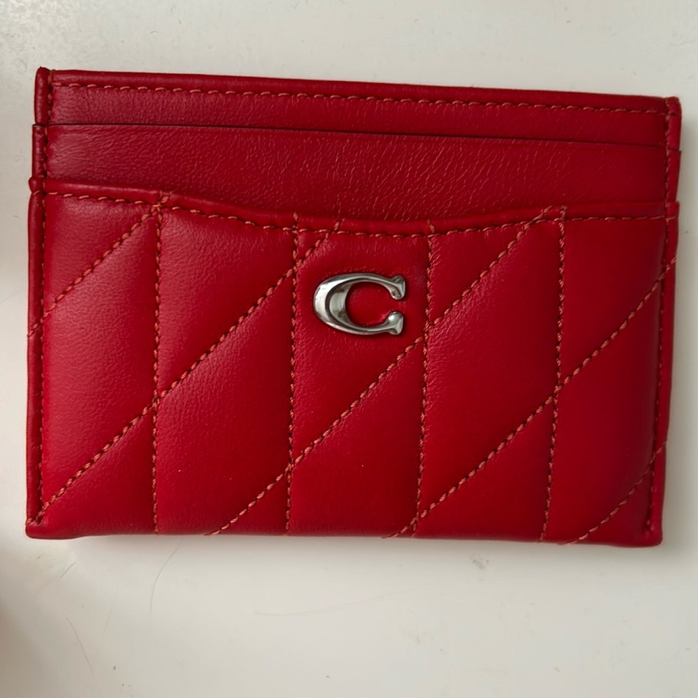 Coach red quilted card holder